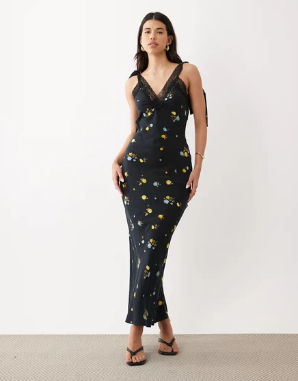 Женская макси-комбинация ASOS Design, черный цветочный
