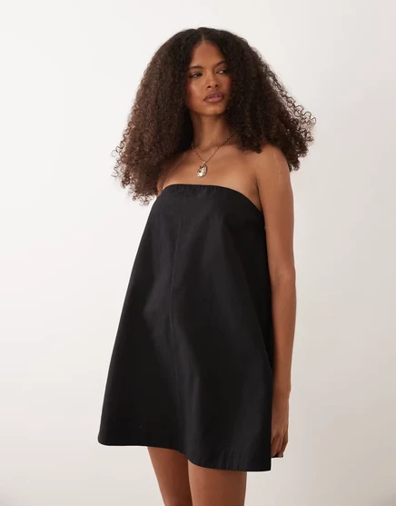 Женское мини-платье ASOS Design бандо из хлопка и льна, черное
