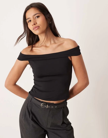 Облегающий топ из полиамида с открытыми плечами черного цвета от ASOS DESIGN black