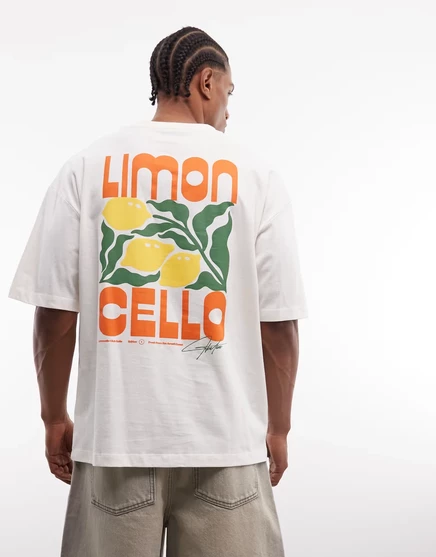 Мужская футболка ASOS Design оверсайз с принтом Limoncello, молочная