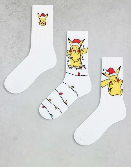 Мужские носки ASOS Design Pokémon 3 шт., белые