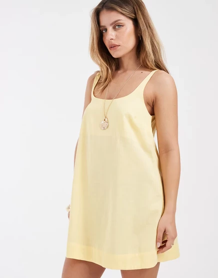 Миниатюрное мини-платье-сорочка с круглым вырезом от ASOS DESIGN цвета лимона-лимон