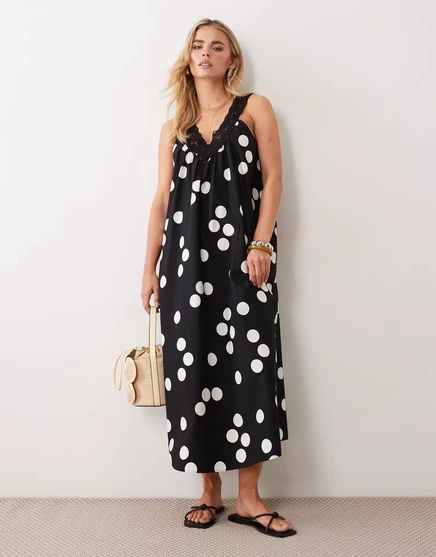 Женское макси-платье asos petite в горох, черно-белое