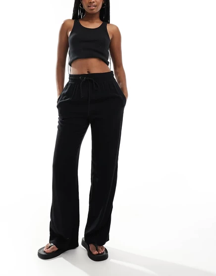 Черные брюки с кулиской на талии Monki black