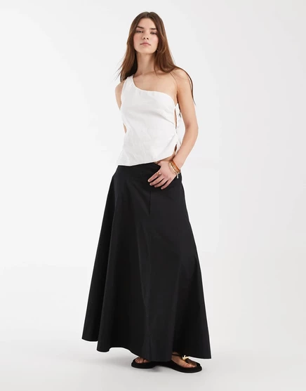 ДИЗАЙНЕРСКОЕ макси-платье ASOS с заниженной талией и заклепками из хлопкового поплина черного цвета