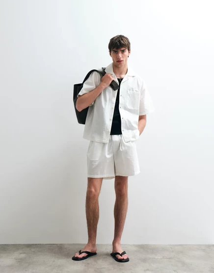 Мужские шорты ASOS COLLECTIVE из хлопка с льном, кремовые