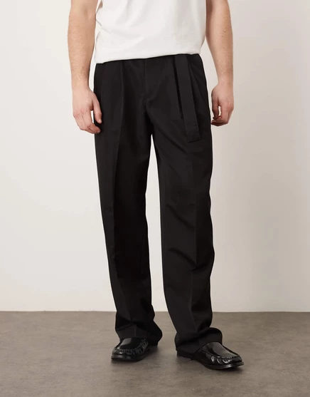 Дизайнерские широкие брюки ASOS с двойной складкой и поясом черного цвета black
