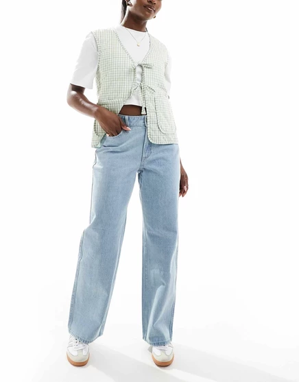 Мешковатые джинсы Hollister curve love с высокой посадкой в легкой стирке light blue