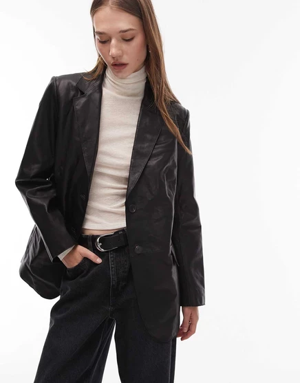 Женский кожаный блейзер AllSaints Arna, черный