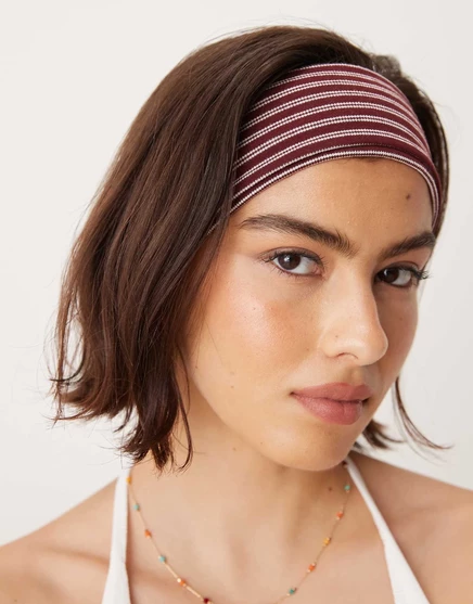Повязка на голову из полосатого трикотажа ASOS DESIGN бордового и кремового цветов burgundy