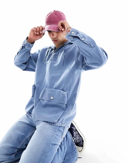 Худи ASOS DESIGN джинсовое свободного кроя, средне-голубое
