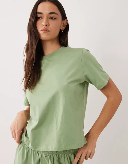 Хлопковая пижамная футболка оверсайз с разрезами по бокам от ASOS DESIGN mix &match фисташково-зеленого цвета