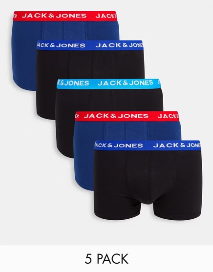 Набор из пяти плавок Jack & Jones с контрастным поясом черного и синего цвета surf the web