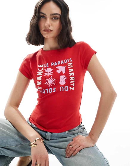 Детская футболка в рубчик от ASOS DESIGN с рисунком Soleil красного цвета red