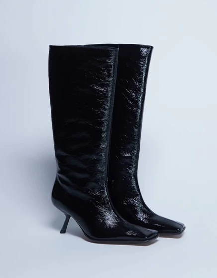 Черные кожаные сапоги до колена с квадратным носком от Topshop Scarlett премиум-класса black