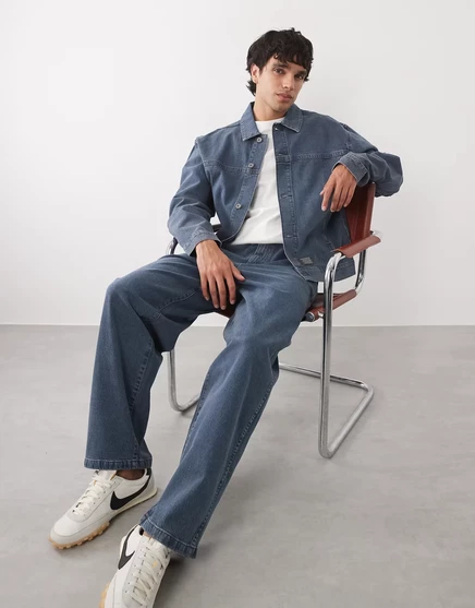 Мужские джинсы ASOS Design Loose Straight, средне-голубые