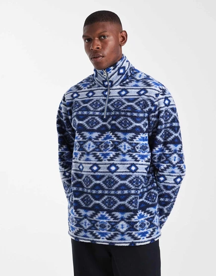 Флисовая куртка Jack &Jones на молнии 1/4 с синим принтом sky captain