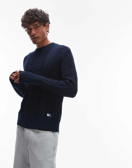Темно-синий свитер Tommy Jeans из тонкой трикотажной ткани с застежкой на четверть молнии navy