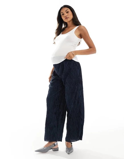 Широкие брюки из текстурированного плиссе для беременных Vero Moda темно-синего цвета navy blazer