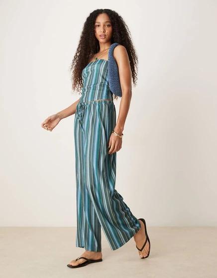Широкие брюки в полоску со средней посадкой от ASOS DESIGN бирюзового цвета - часть комплекта teal