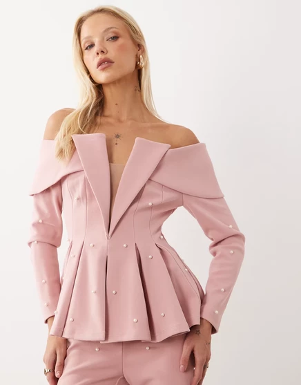 Женский топ ASOS Luxe с жемчугом, розовый