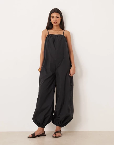 Комбинезон ASOS DESIGN с воздушными завязками на ногах черного цвета black