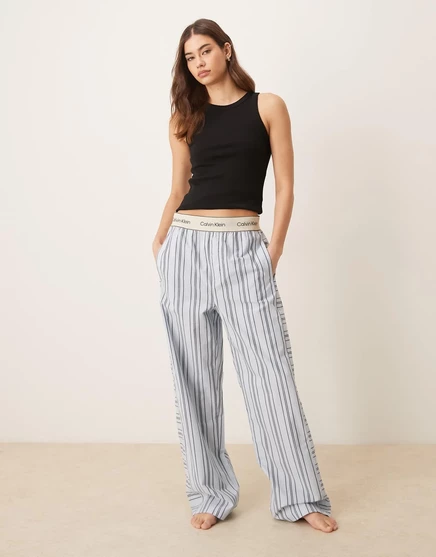 Пижамные брюки из хлопка Heritage с логотипом Calvin Klein на поясе в синюю полоску majorca stripe breez