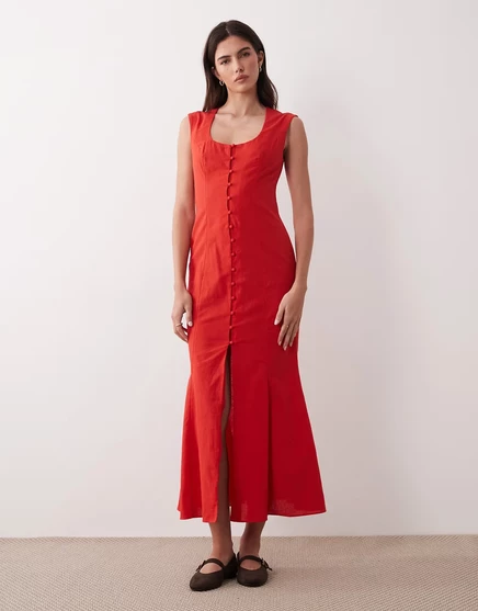 Женское платье миди ASOS Design на пуговицах, маковое