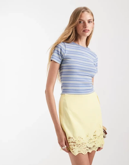 Женский топ miss selfridge укороченный в кремовую полоску