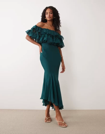Женское миди-платье ASOS Design Bardot с кружевом, бирюзовое