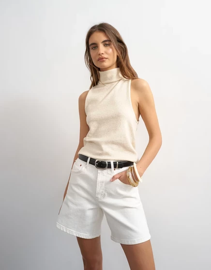 Женский вязаный топ TopShop с высоким воротом, латте