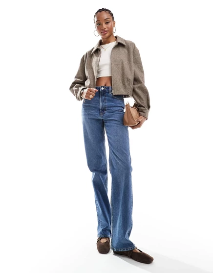 ДИЗАЙНЕРСКИЕ высокие удобные джинсы-стрейч ASOS DESIGN с прямыми штанинами темно-синего цвета authentic mid wash