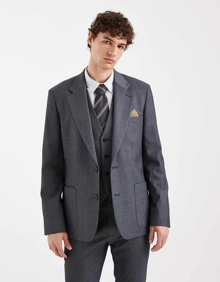 Облегающий пиджак от ASOS DESIGN из темно-синей шерсти в елочку