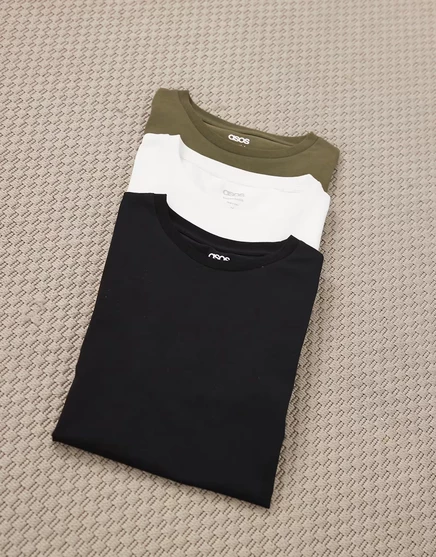 Мужская футболка ASOS Design Essentials 3 шт., облегающая, белая/черная/хаки