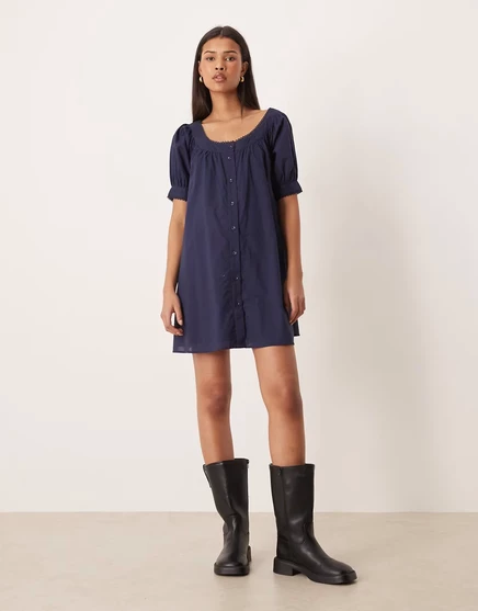 Женское платье ASOS Design мини на пуговицах, темно-синее