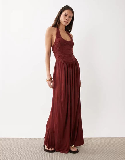 Женское миди-платье ASOS Design халтер, ржаво-коричневое
