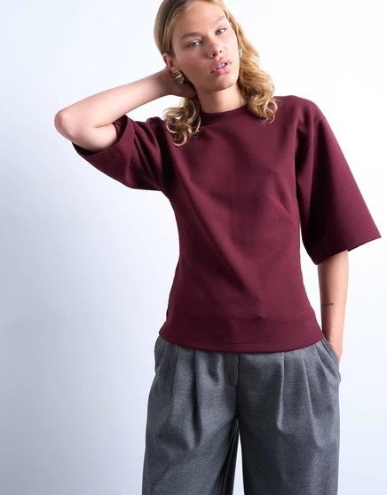Футболка с коротким рукавом из ткани Topshop scuba-style бордового цвета burgundy