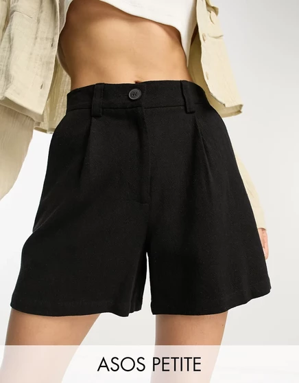 Черные льняные шорты ASOS DESIGN Petite Dad black