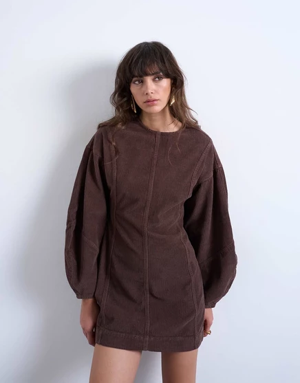 Джинсовое мини-платье Topshop с овальным рукавом из выдрового шнура otter cord