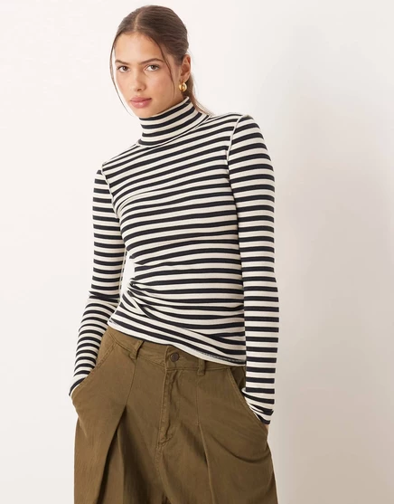 Женский топ Free People Good Good с высоким воротом, черный в полоску