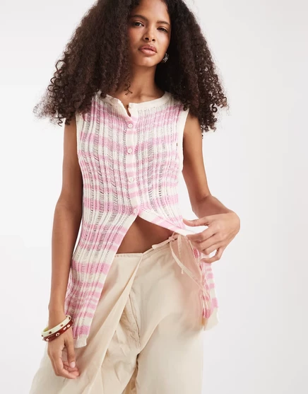 Женский вязаный топ ASOS Design в розовую полоску