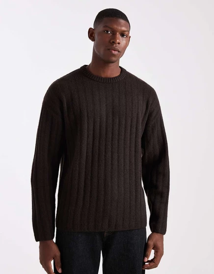 Свитер крупной вязки Jack &Jones из плотной ткани в рубчик коричневого цвета delicioso