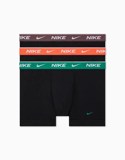 Хлопковые трусы-боксеры Nike Essential из 3-х комплектов черного цвета с зеленым/оранжевым /коричневым поясом черно-малахитовый / оранжевый / коричневый