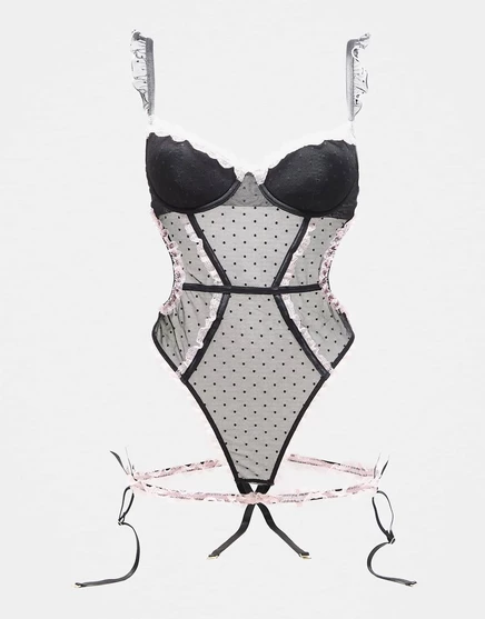 Женское боди Ann Summers Locked on Love без ластовицы, черно-розовое
