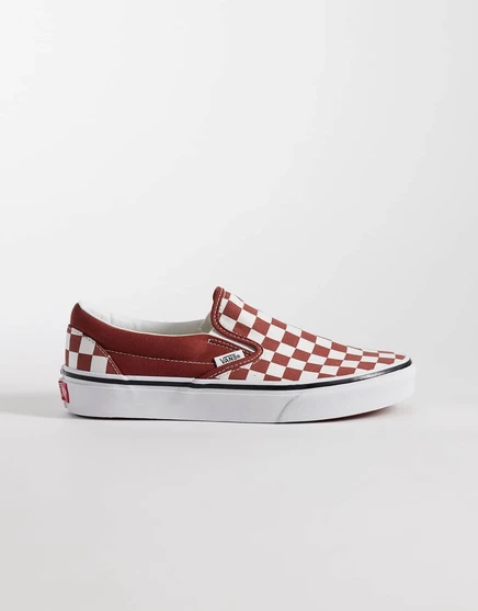 Классические кроссовки-слипоны Vans в красную шахматную клетку