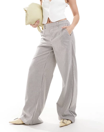 Объект широкие брюки в коричневую и белую полоску, сшитые на заказ brown stripe