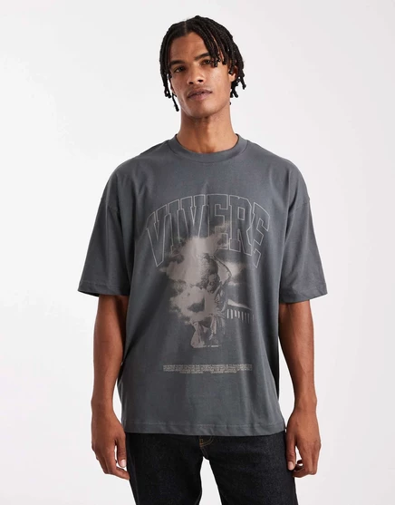 Футболка оверсайз ASOS DESIGN с принтом угольно-серая dark shadow