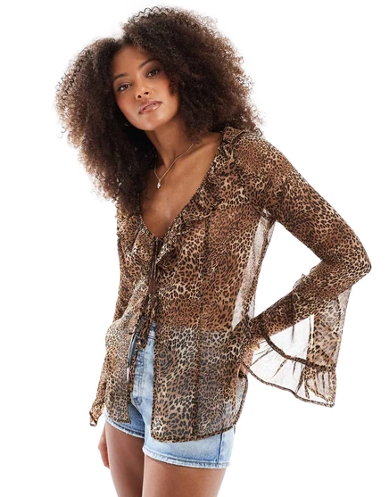 Пляжный шифоновый галстук Miss Selfridge с животным принтом спереди animal