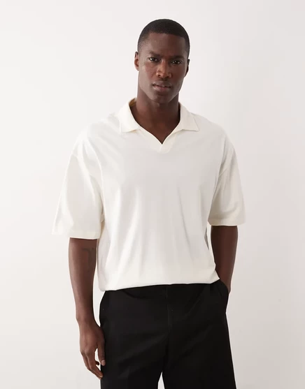 Мужское поло ASOS Design оверсайз с V-вырезом, кокосово-молочное