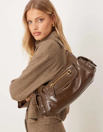 Сумка через плечо с объемным карманом Mango коричневого цвета brown